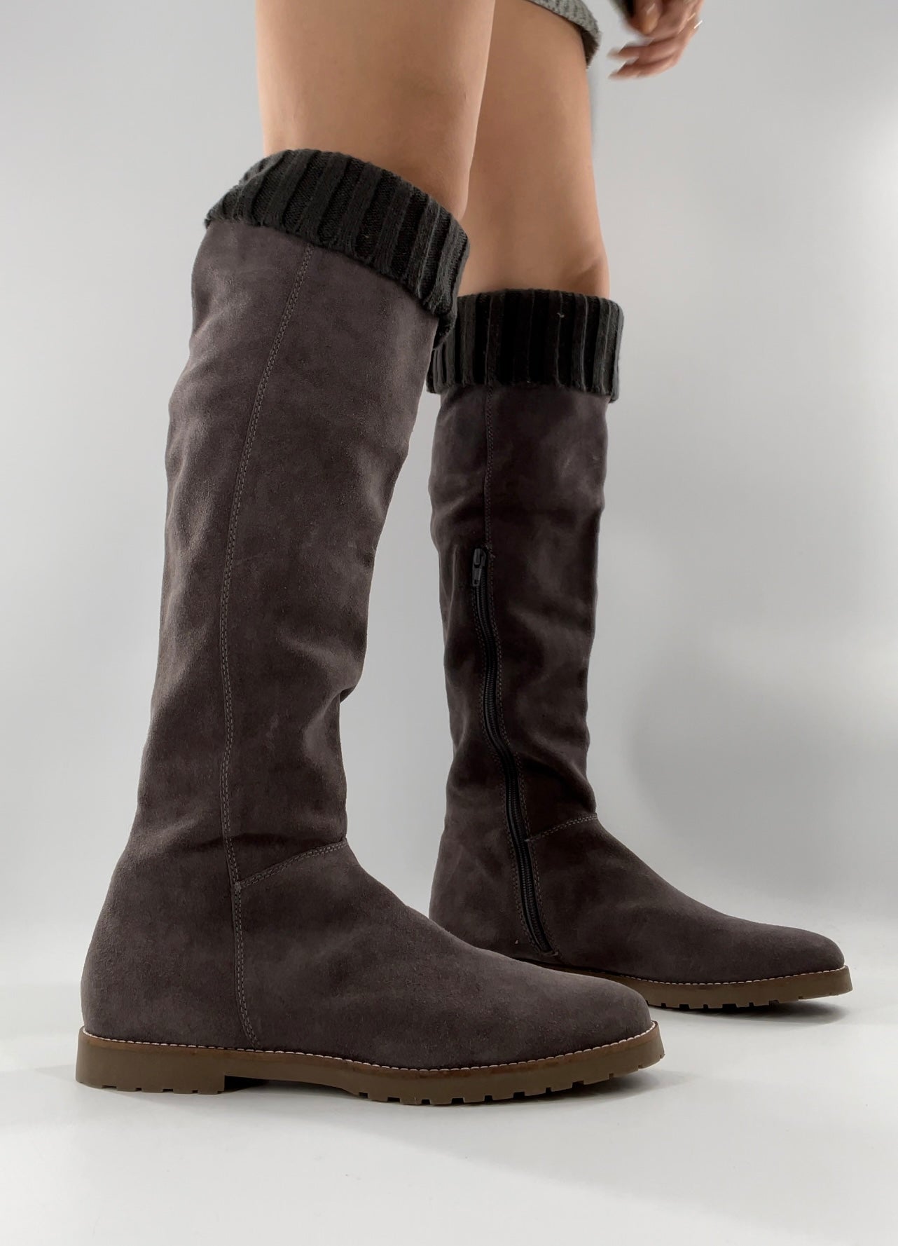 CORSO COMO Suede Knee High Boots Grey with Built in Leg Warmer (10)