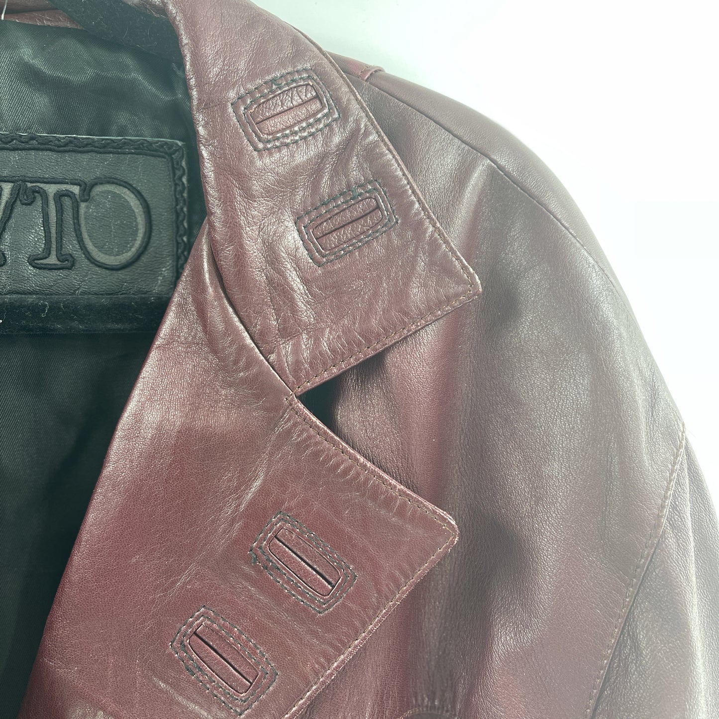 Vintage Burgundy Leather Motto Jacket (40”)