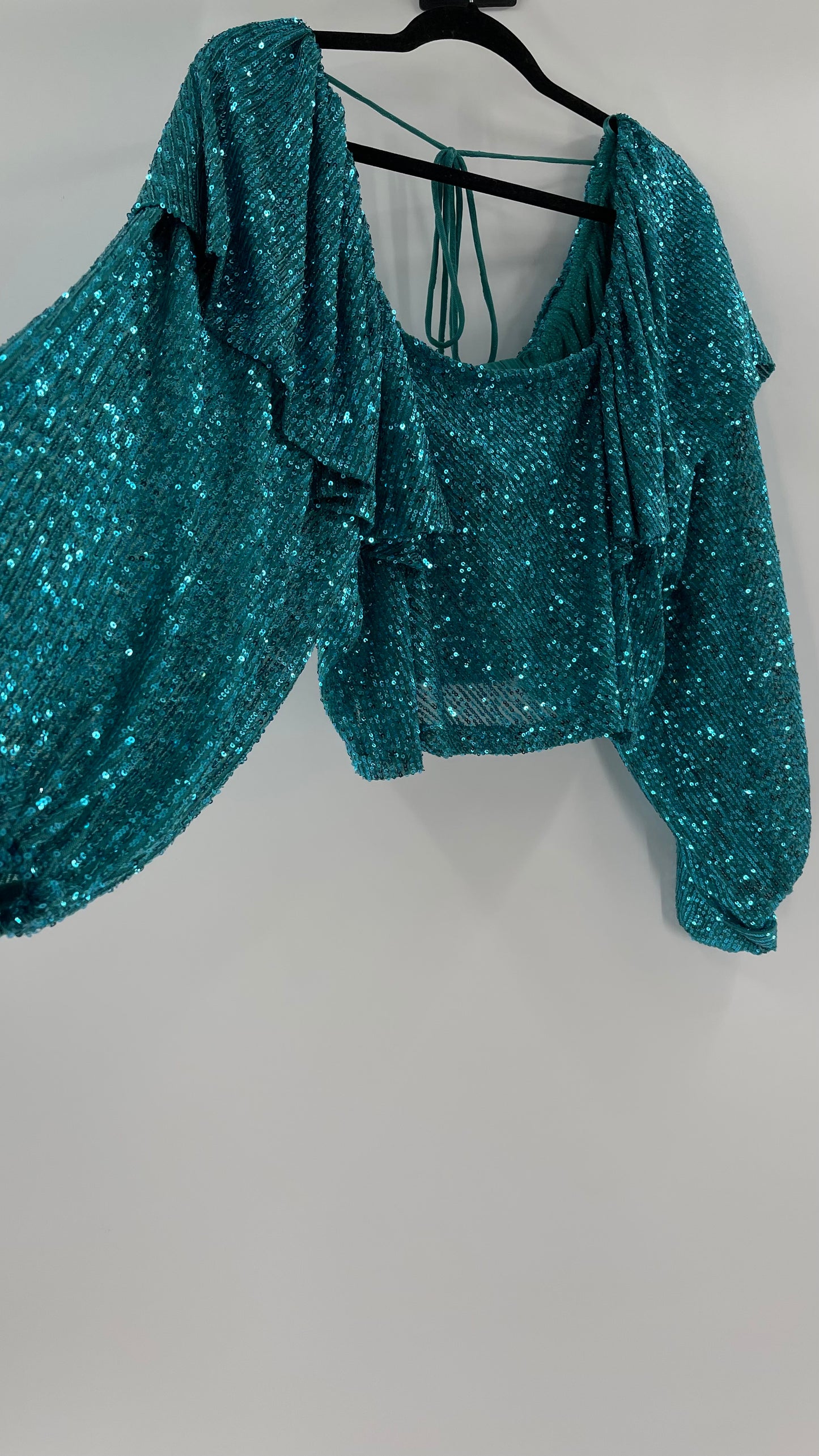 Free People Blue Sequin Long Sleeve (XS)