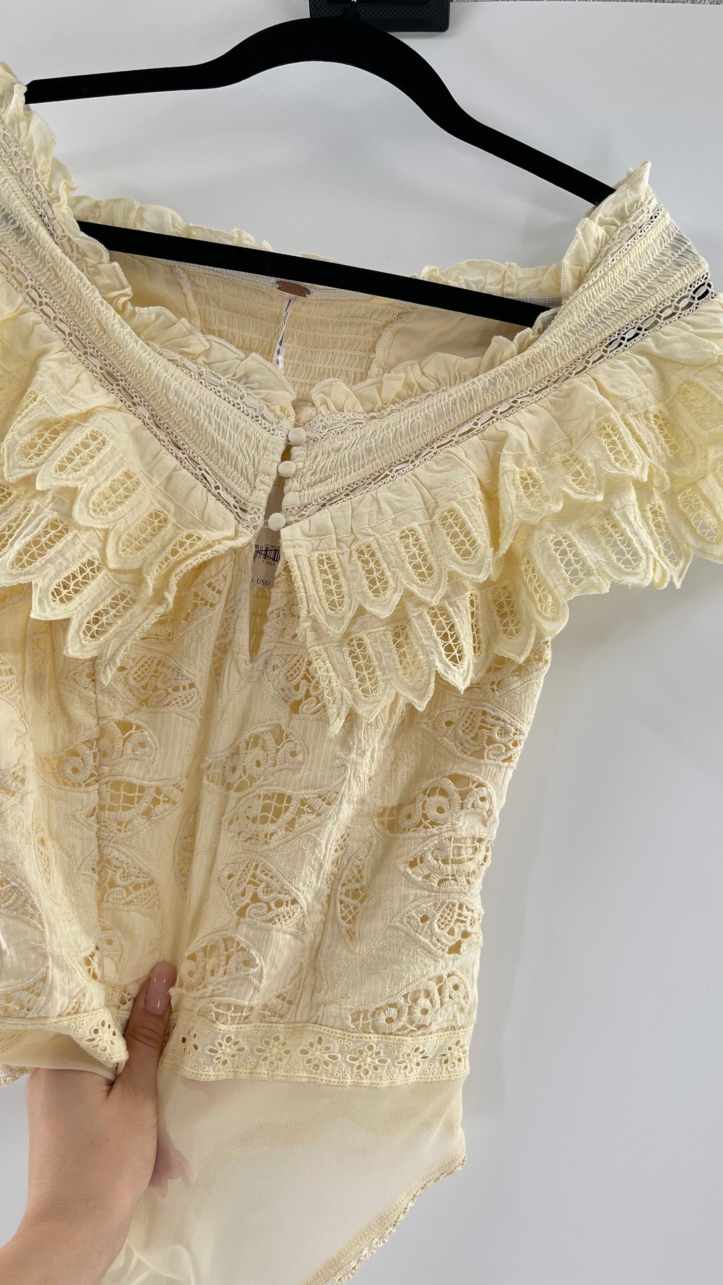 Intimately Free People Light Yellow Lace Bodysuit (XS)