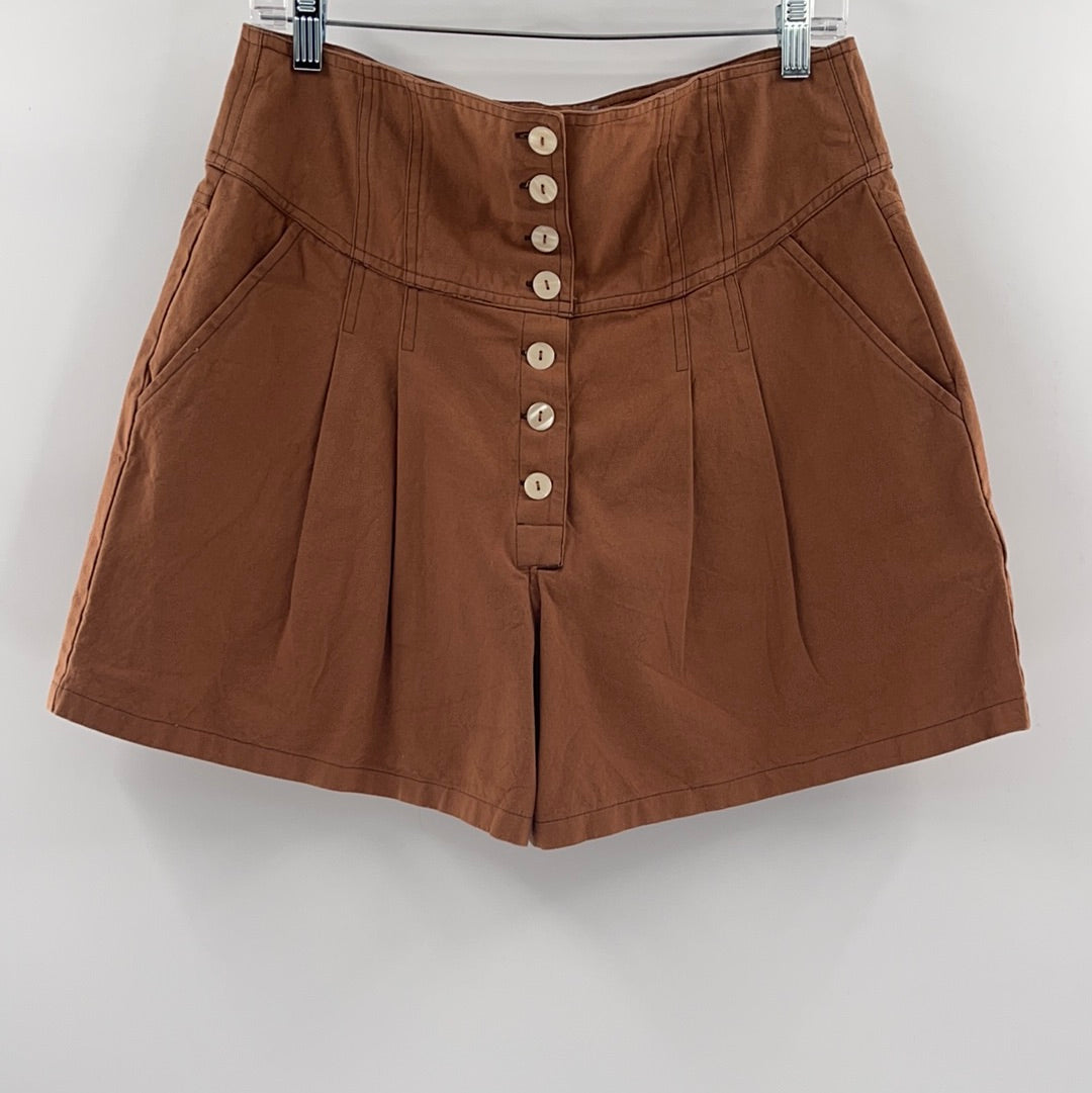 Free People - Brick Multi Button Up Pleated Shorts (Size 8)
