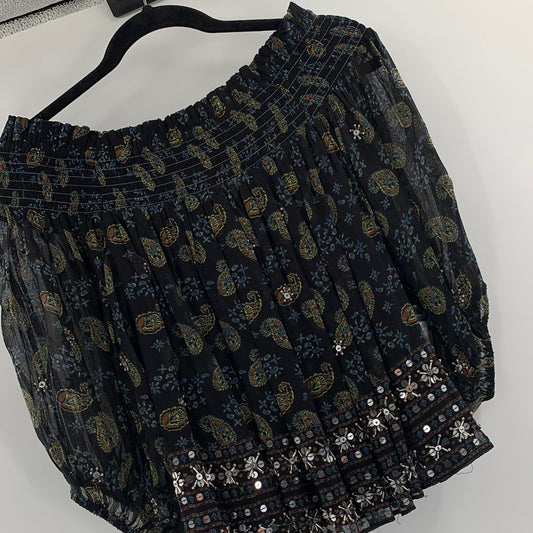 Free People Black Patterned Off the Shoulder (S)