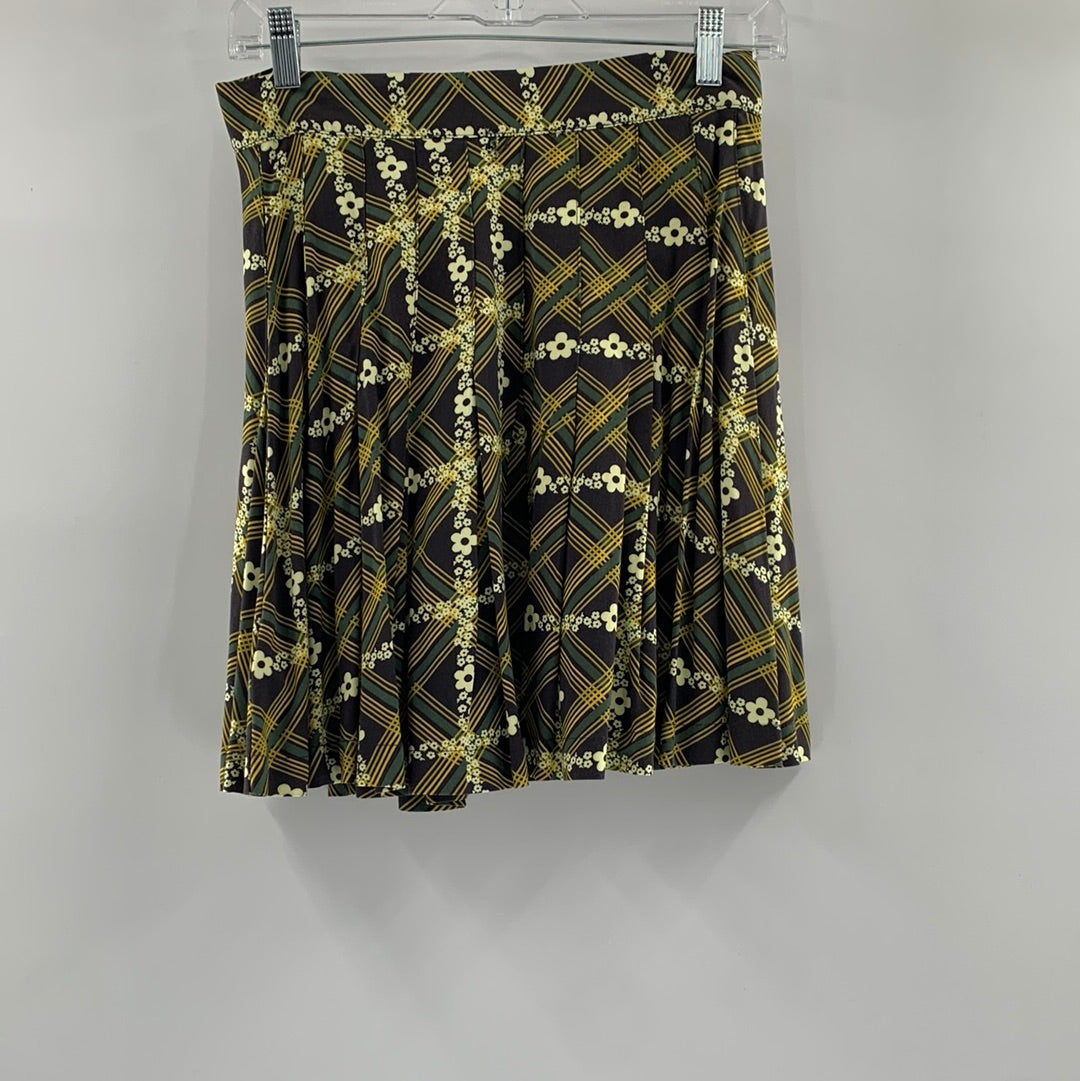 Urban Outfitters Floral and Plaid Overlap Pleated Mini Skirt (Size S)