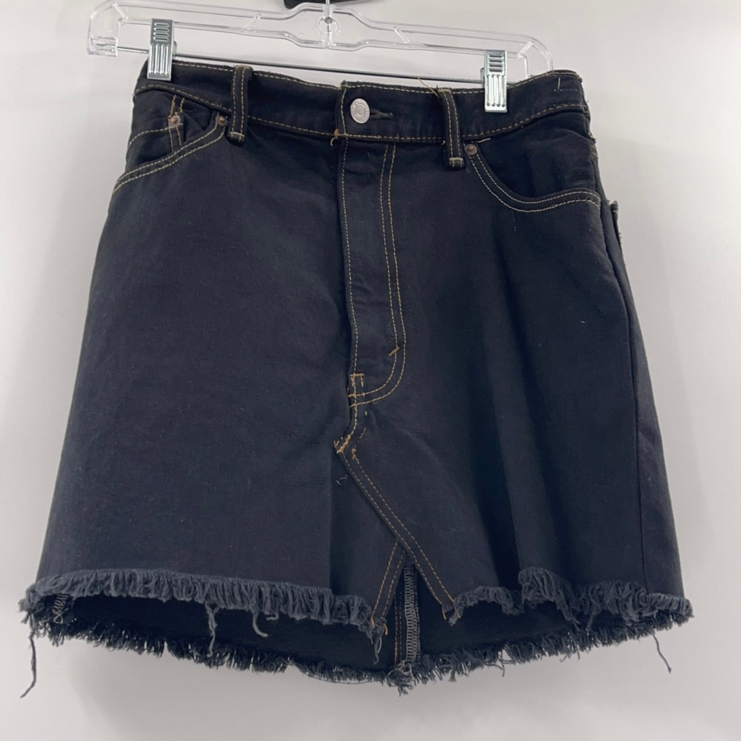 Levi Strauss Vintage Black Denim Distressed Hem Mini Skirt ( Size S)