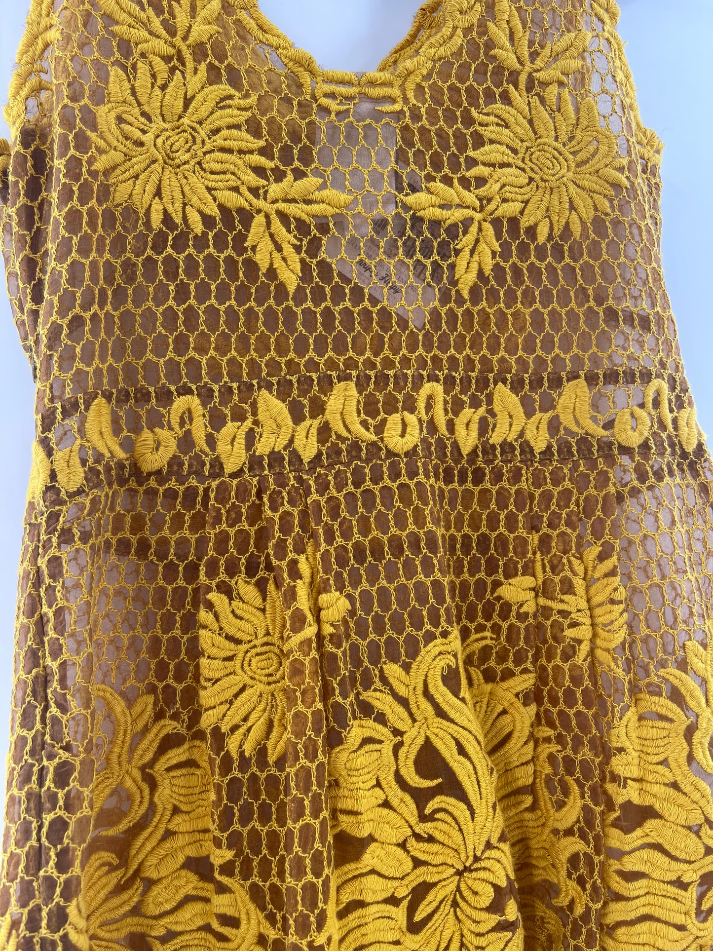 Golden Yellow Embroidered Overlay Dress (Sz4)