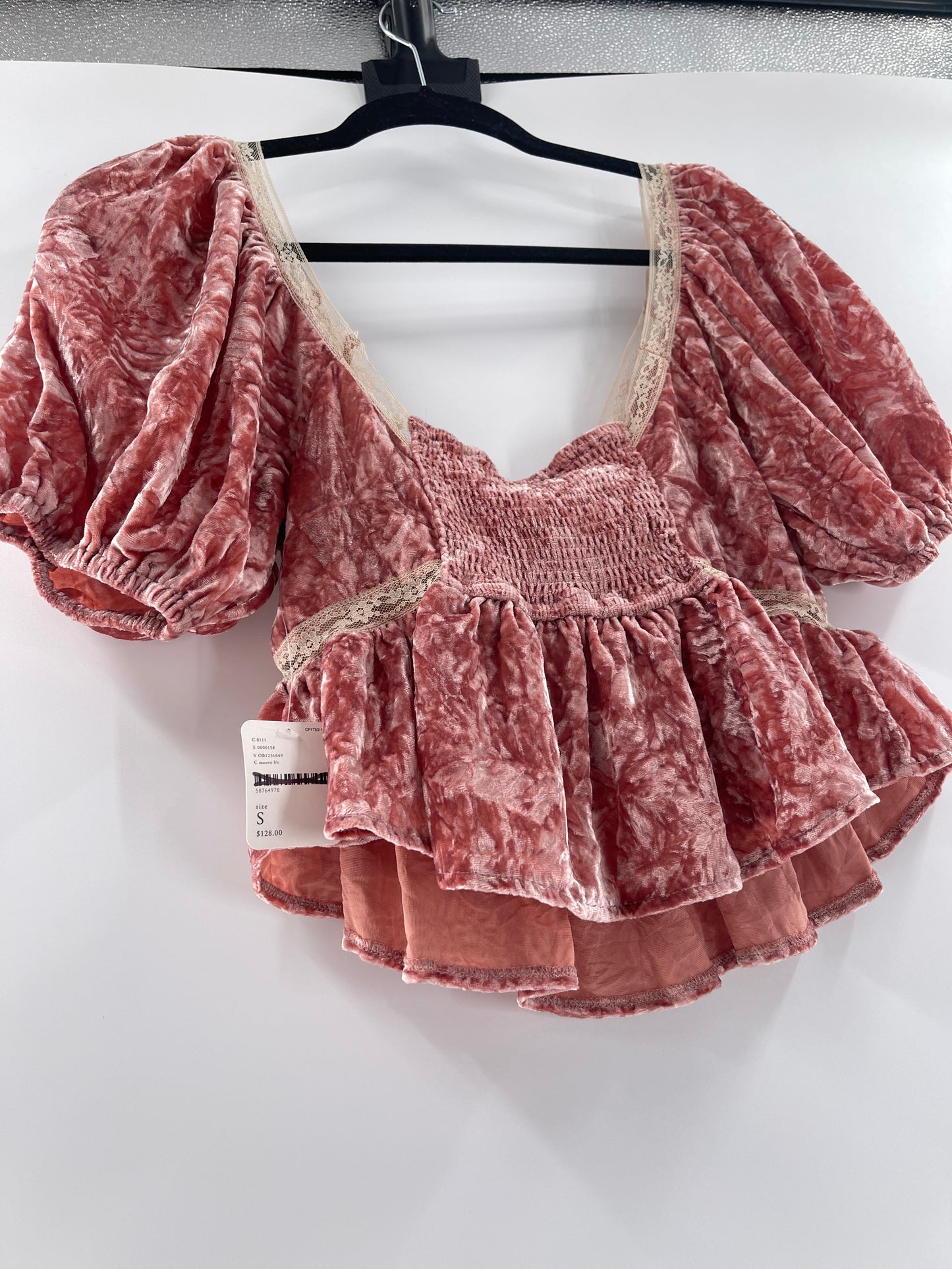 Free People Yours Truly Pink Crushed Velvet Crop (Small)