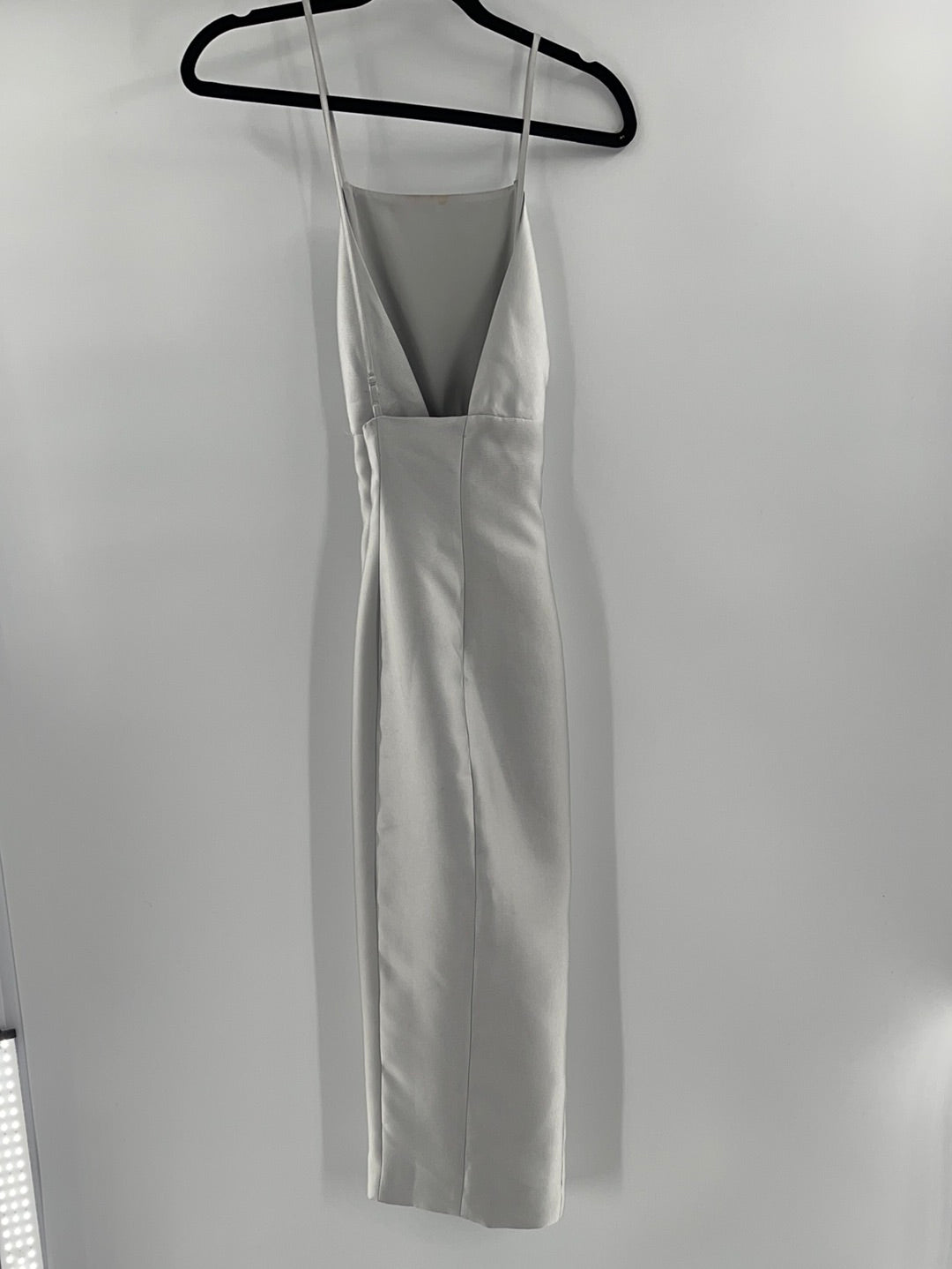 Keepsake - Anthropologie - Satin Silver Sleeveless Maxi Dress  With Spaghetti Straps (Size L) - With Tag -