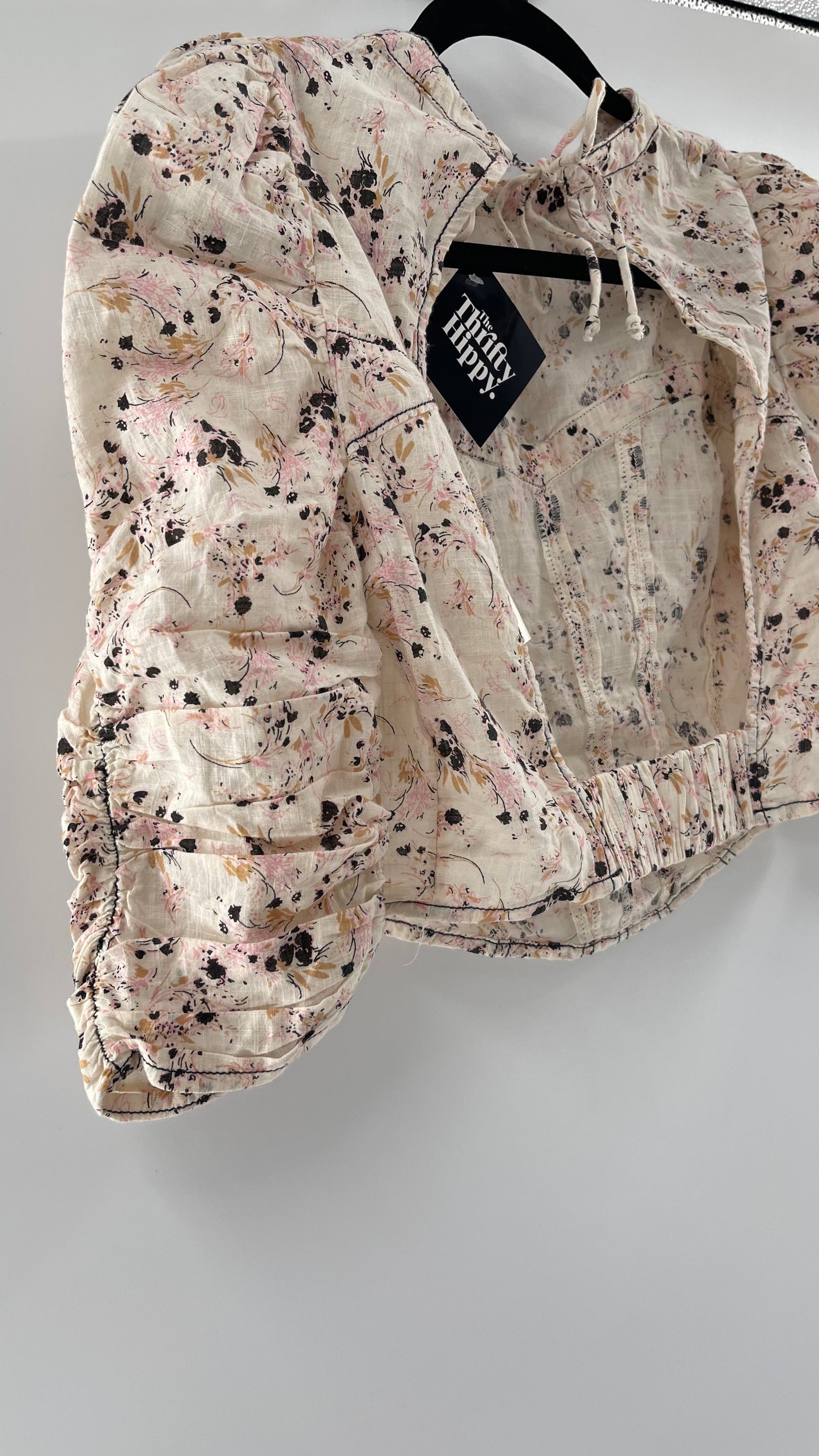 Free People Floral Backless Corset Stitch Blouse (XS)