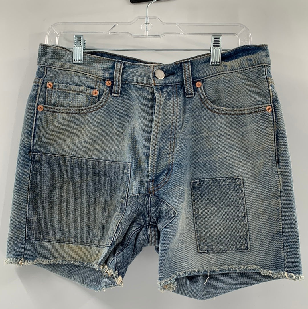 Free People - We the People - Light Wash Patched Denim Shorts( Size 25)