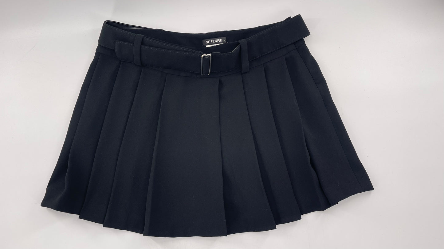 GF FERRE Gianfranco Ferre Black Pleated + Belted Mini Skirt (30/44)