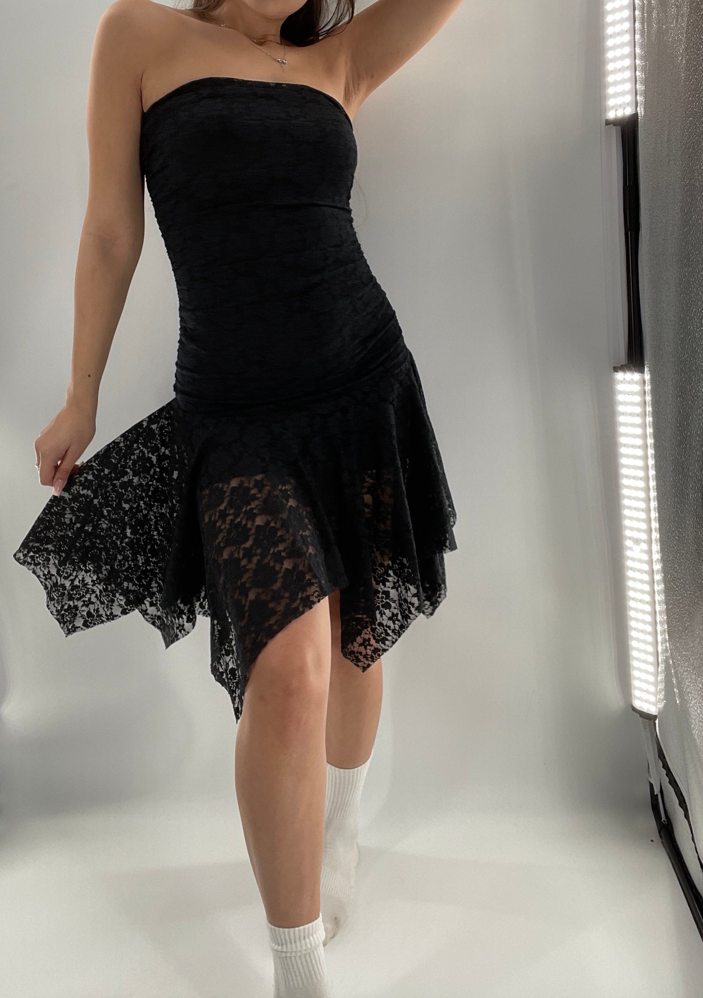 Vintage KOJIYOHJI Black Lace Dress/Skirt w Hankerchief Hem (Medium)