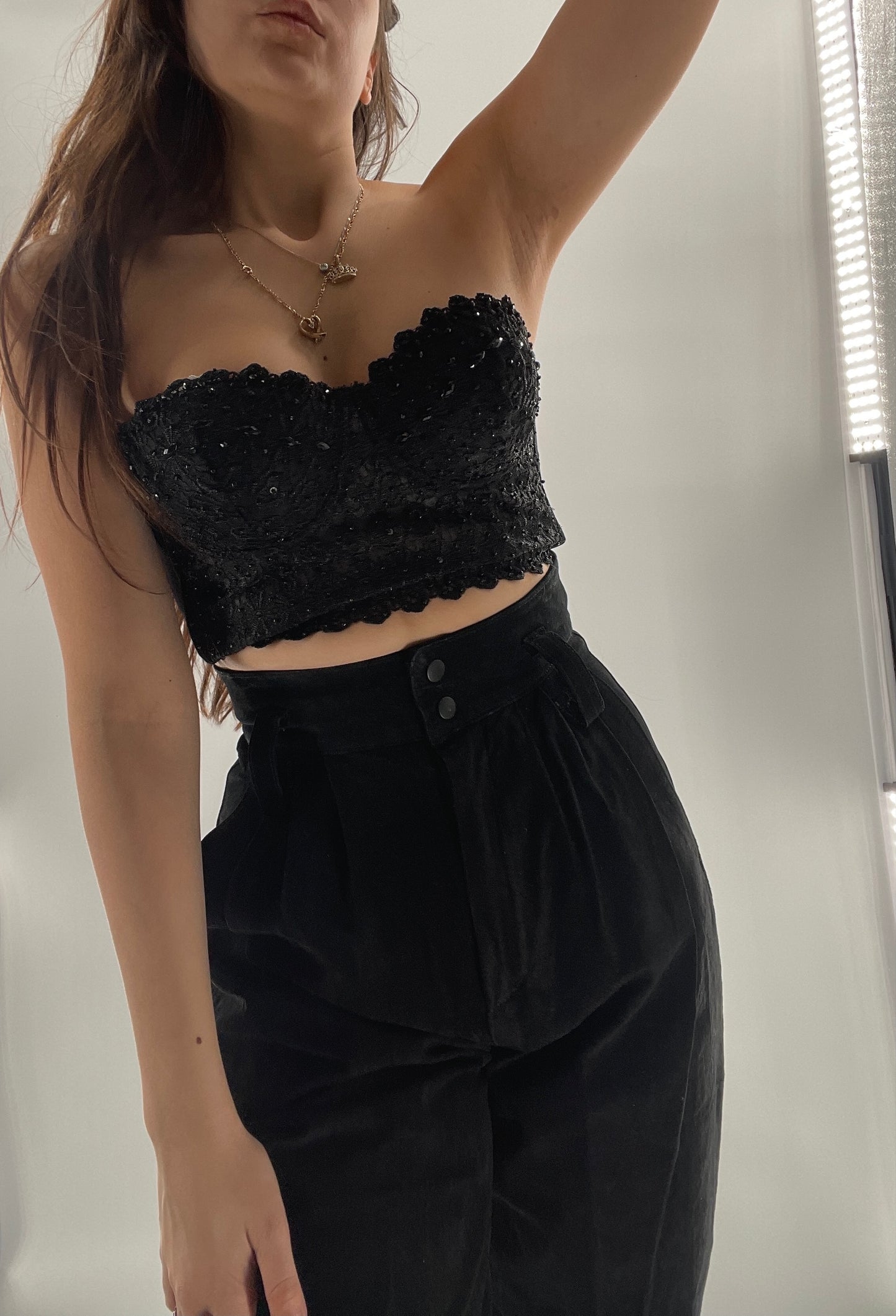 Windsor Black Lace Beaded Cropped Corset (XS)